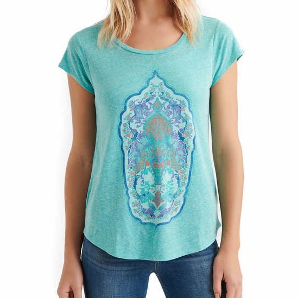 Lucky Brand Graphic Tee Aqua Baltic Size L - NWT